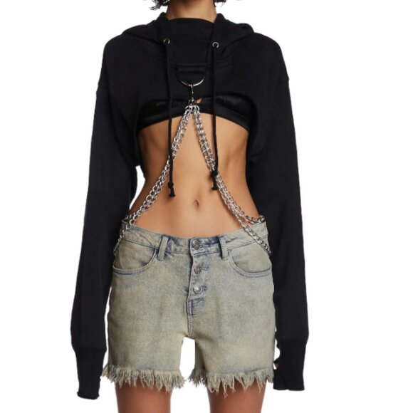 Dolls Kill Tops - CURRENT MOOD Chained 'N Dangerous Crop Hoodie